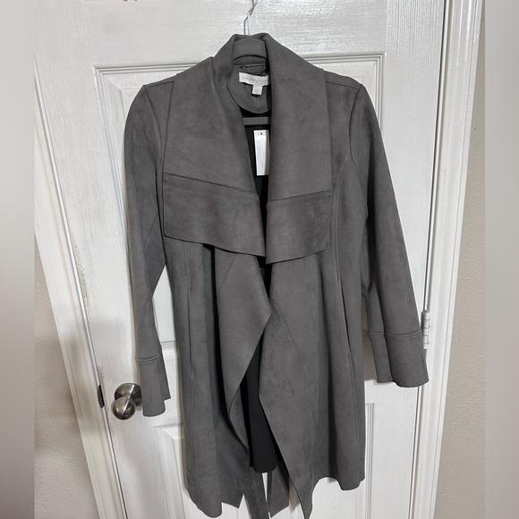 NY&Co New York and Co grey suede like jacket coat cardigan trench - Picture 4 of 4